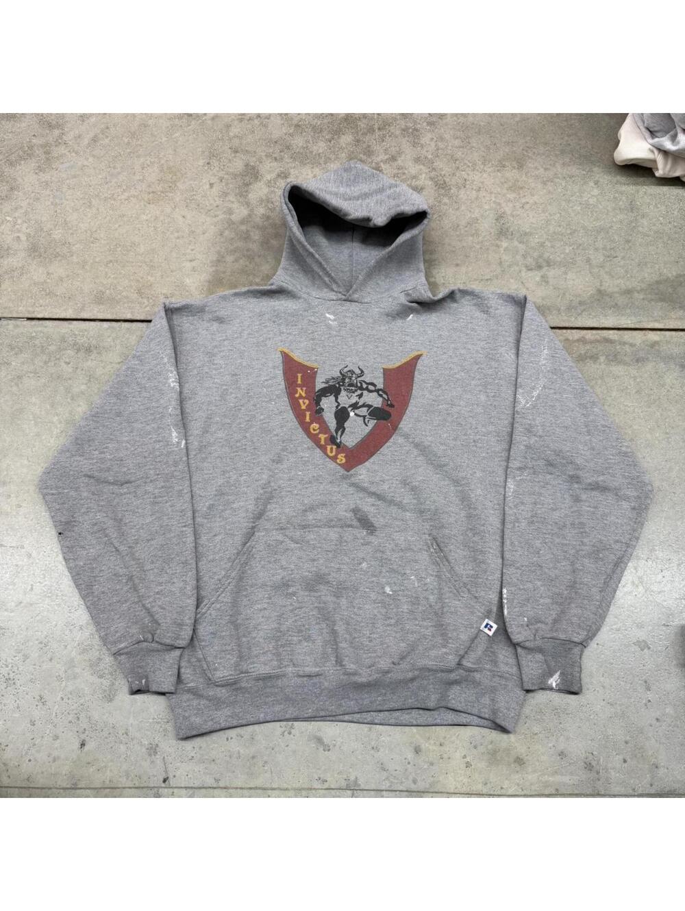 vintage invictus russell athletics grey collegiate viking hoodie size large